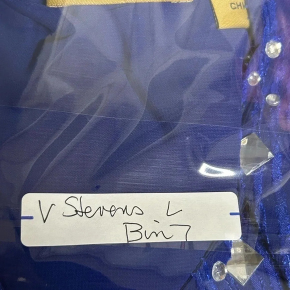 Vintage Valerie Stevens Blue Blouse Drop Tie Waist Jeweled Lined Women’s‎ Large - Picture 11 of 12